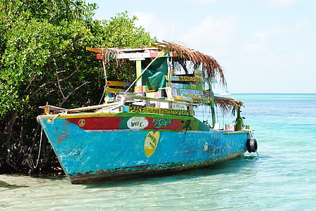 blue and green boat on body of water during daytime thumbnail