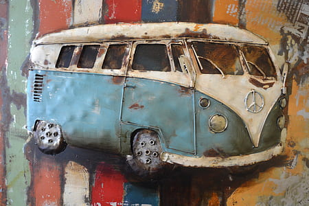 blue and white Volkswagen T1 wall decor thumbnail