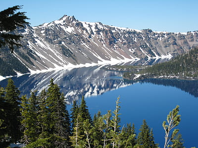 snow-covered mountain near calm body of water thumbnail