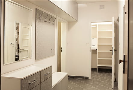 white and grey wooden dresser with mirror thumbnail