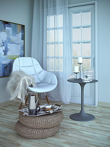 white leather chair near closed white wooden door thumbnail