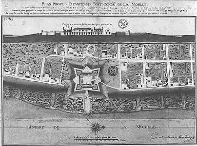 Mobile and the pentagonal Fort Condé in 1725 in Alabama thumbnail
