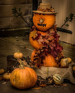 Pumpkin Snowman wearing hat thumbnail
