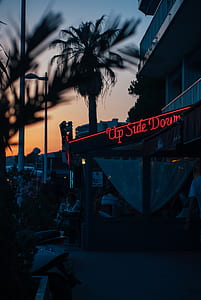 Up Side Down lighted signage during nighttime thumbnail