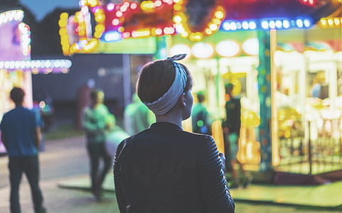 people, woman, lights, night thumbnail