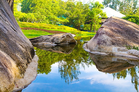 body of water surrounded by rocks thumbnail