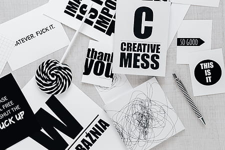 Top view of black and white typography sentences thumbnail