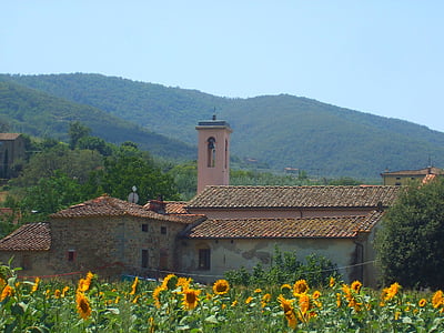 brown concrete building near sunflower field thumbnail