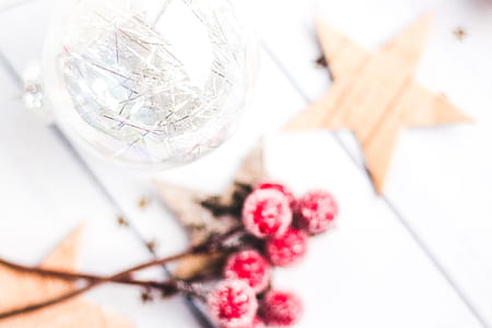 Selective Focus Photo of Clear Bauble Seeing Red Mistletoe thumbnail