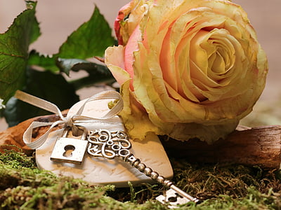 silver-colored key keychain with yellow flower thumbnail