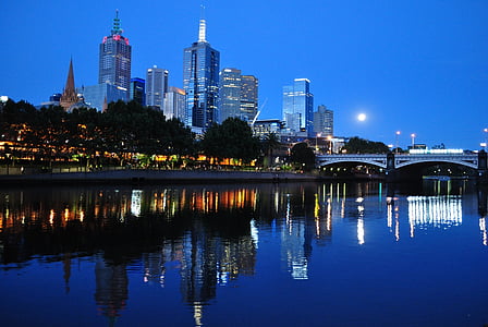 calm body of water beside the city during nighttime thumbnail