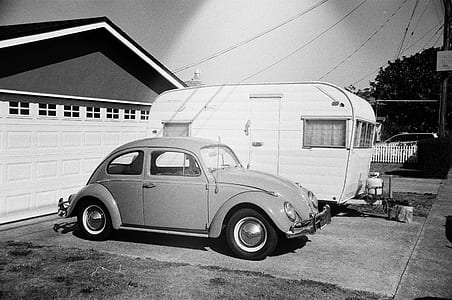 grayscale photography of Volkswagen Beetle thumbnail