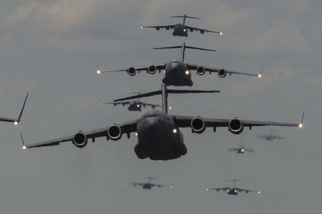 several gray airplanes on sky thumbnail