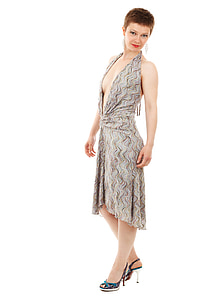 women's gray and brown plunging neckline halter dress thumbnail