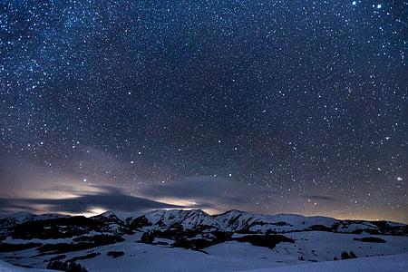 sky full of stars over snow-capped mountains thumbnail