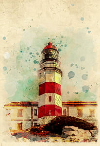 red and white lighthouse painting thumbnail