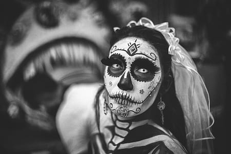 Greyscale Photo of Day of the Dead Corpse Bride thumbnail