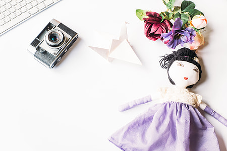Styled photo with camera and doll thumbnail