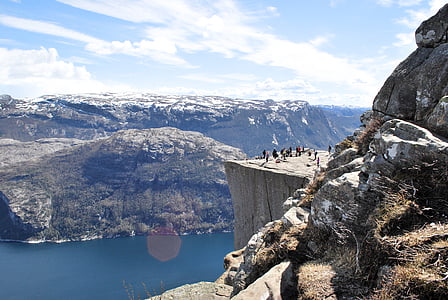 high-angle photography of people on mountain cliff thumbnail