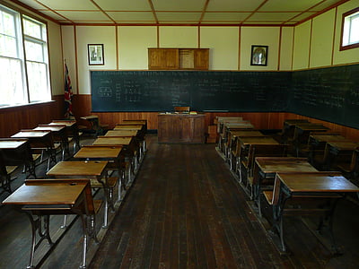 brown wooden school desk lot thumbnail