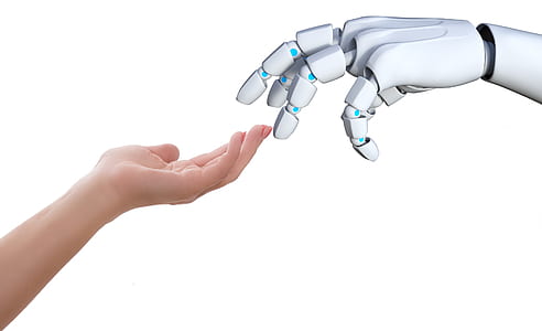 human hand and robot hand illustration thumbnail