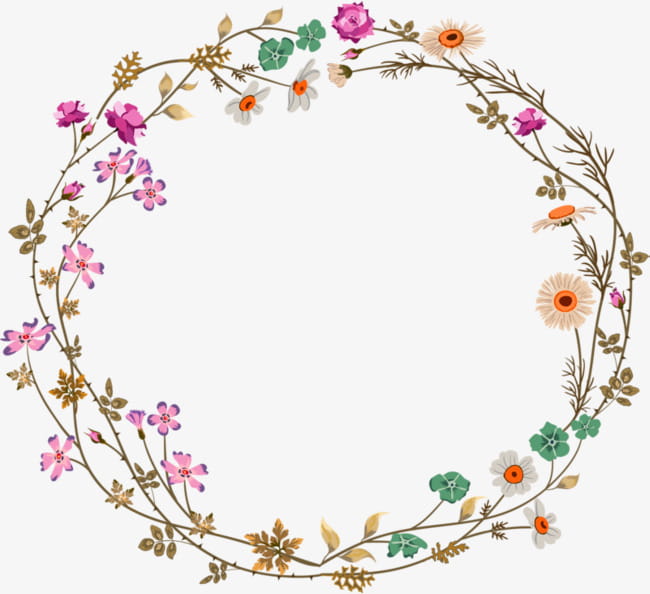 Colorful simplicity flower vine circle border texture, yellow and pink floral wreath PNG clipart