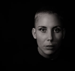 woman's face in grayscale photo thumbnail