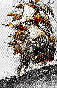 sailing ship on body of water during storm artwork thumbnail