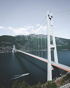 white suspension bridge between two islands thumbnail