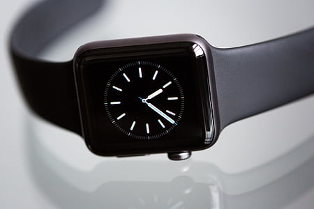 black Apple watch with black sports band thumbnail