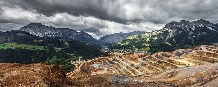 Storm clouds over the Mountains and terraces in Erzberg Eisenerz, Austria thumbnail