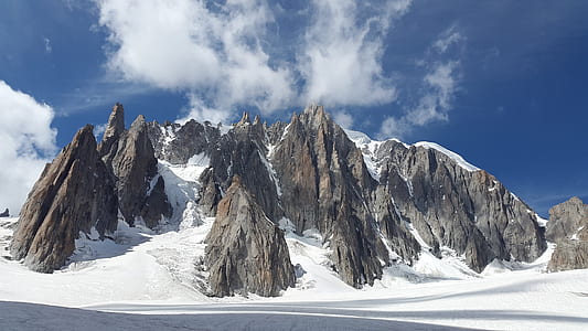 Rock Mountain Covered With Snow Under Blue Sky at Daytime thumbnail