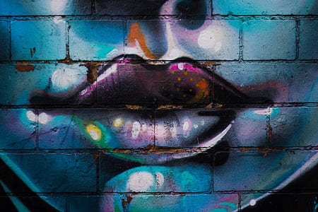 lips, graffiti, wall, face, paint, blue thumbnail