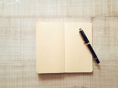 notebook, pen, paper, top view thumbnail
