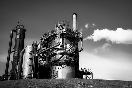 grayscale photo of factory thumbnail