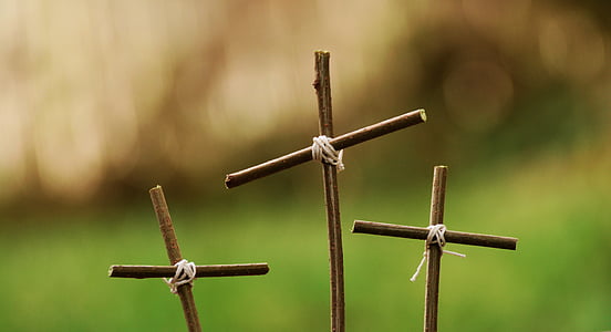 selective focus photography of three brown wooden crossed thumbnail