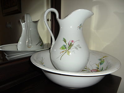 white ceramic wash bowl and pitcher thumbnail