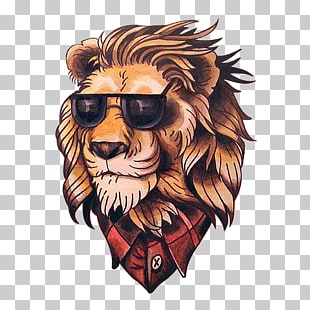 Lion Old school (tattoo) Flash New school, Painted lion head, lion wearing eyeglasses illustration PNG clipart