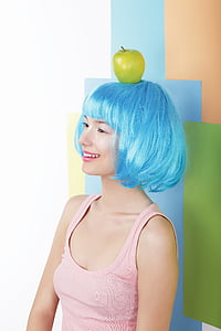 wig, blue, modern, apple, fresh, happy thumbnail