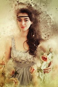 woman with flowers stained artwork thumbnail