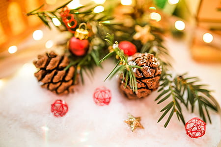 two brown pine cones on white surface thumbnail