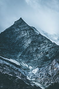 photo of snow covered mountain under white clouds at daytime thumbnail