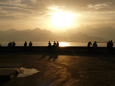 silhouette of people on park near body of water thumbnail
