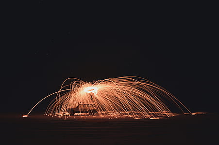 timelapse photography of person's spinning lighted steel wool thumbnail