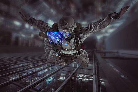 man wearing harness falling beside building thumbnail