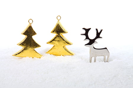 two gold-colored Christmas trees and silver-colored pendants thumbnail