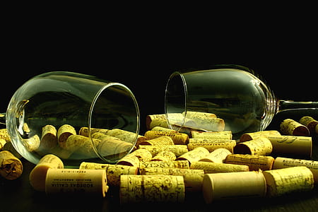 two wine glass with brown cork lot thumbnail