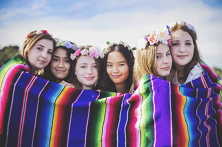 six women's covered multicolored blanket thumbnail