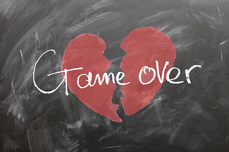 red broken heart with game over text overlay thumbnail