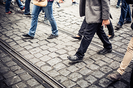 Crowd of People Crossing an Old Prague Road thumbnail